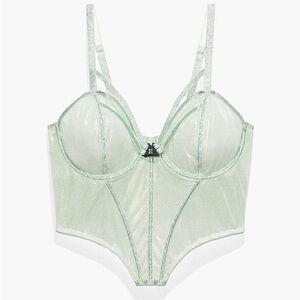 SAVAGE X FENTY GOING PLATINUM MESH BUSTIER FENTY GREEN MIST LINGERIE LOUNGE